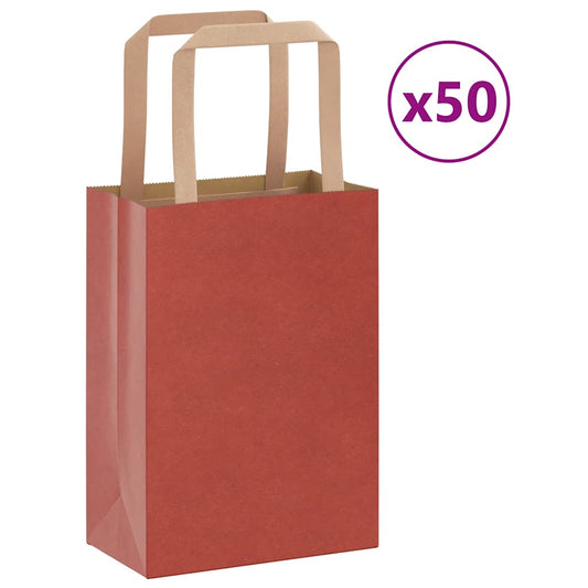 Paper Bags 50 pcs with Handles Red 15x8x21 cm
