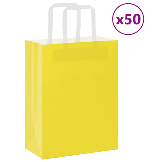 Paper Bags 50 pcs with Handles Yellow 21x11x28 cm