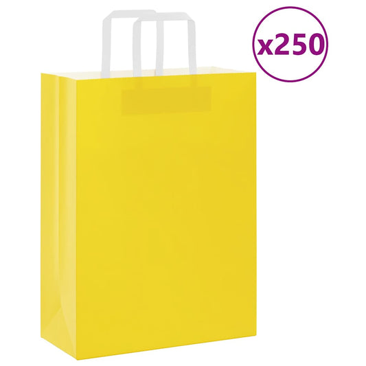 Paper Bags 250 pcs with Handles Yellow 26x12x35 cm
