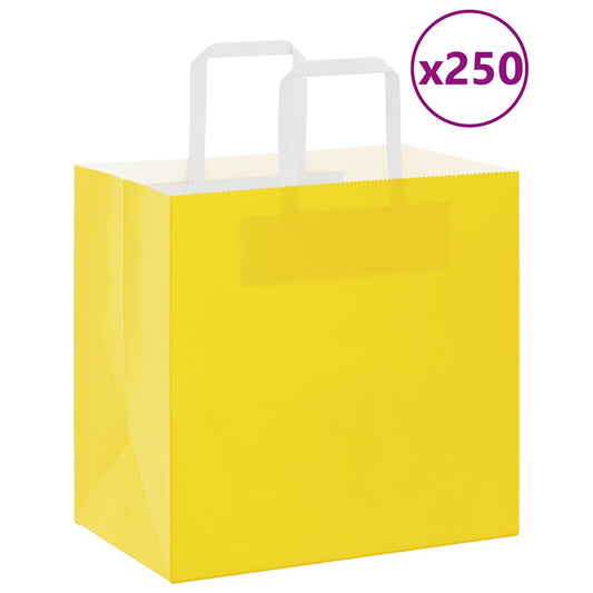 Paper Bags 250 pcs with Handles Yellow 26x17x25 cm