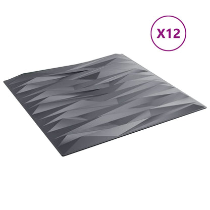 Wall Panels 12 pcs Grey 50x50 cm XPS 3 m² Stone