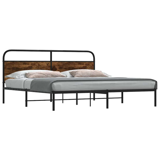 Metal Bed Frame without Mattress Smoked Oak 193x203 cm