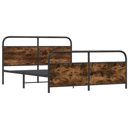 Metal Bed Frame without Mattress Smoked Oak 150x200 cm King Size