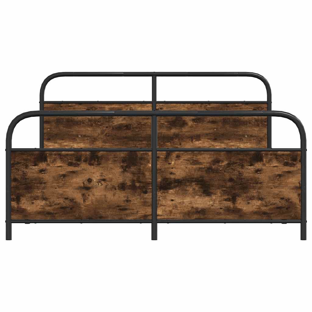 Metal Bed Frame without Mattress Smoked Oak 150x200 cm King Size