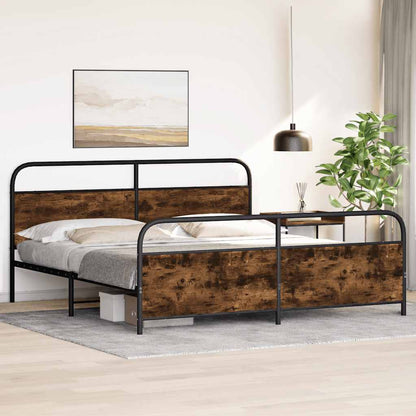 Metal Bed Frame without Mattress Smoked Oak 180x200 cm Super King