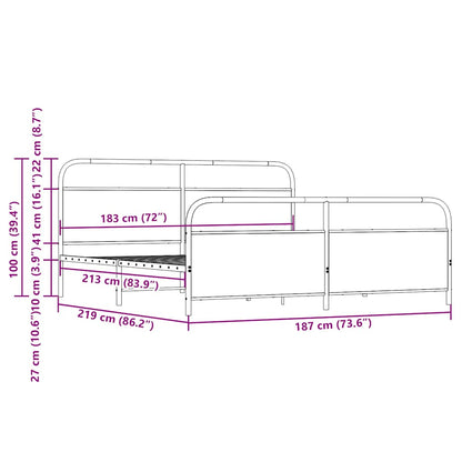 Metal Bed Frame without Mattress Smoked Oak 183x213 cm