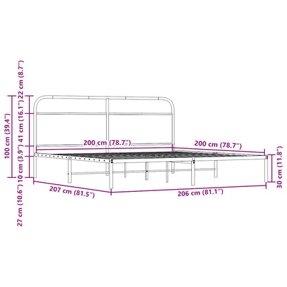 Metal Bed Frame without Mattress Sonoma Oak 200x200 cm