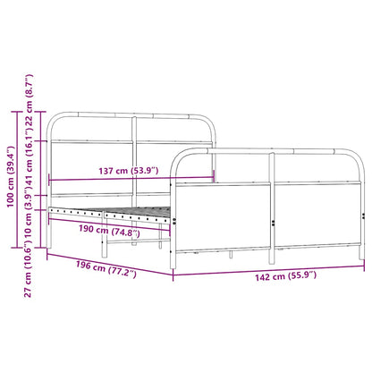 Metal Bed Frame without Mattress Sonoma Oak 137x190 cm