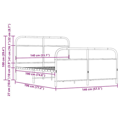 Metal Bed Frame without Mattress Sonoma Oak 140x190 cm
