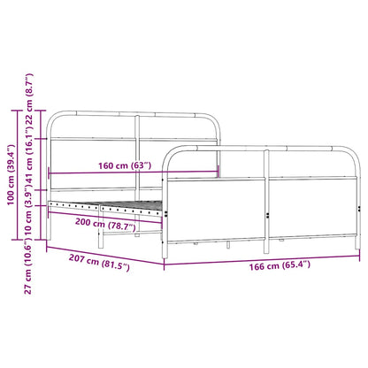 Metal Bed Frame without Mattress Sonoma Oak 160x200 cm