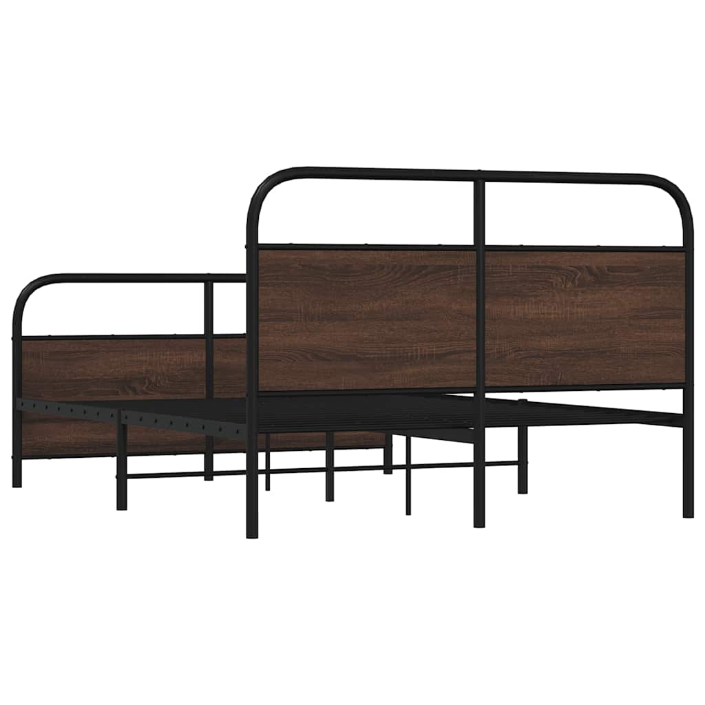 Metal Bed Frame without Mattress Brown Oak 137x190 cm
