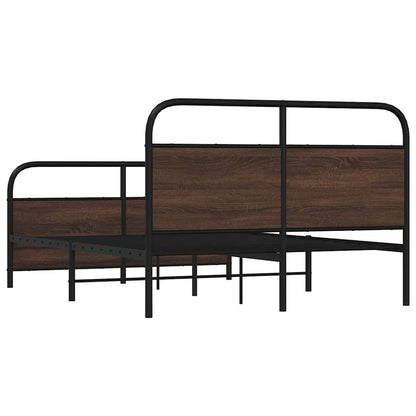 Metal Bed Frame without Mattress Brown Oak 137x190 cm