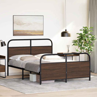 Metal Bed Frame without Mattress Brown Oak 140x200 cm