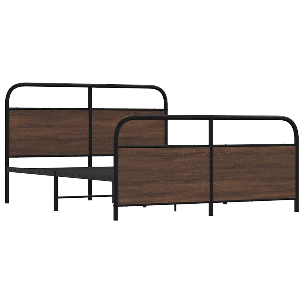 Metal Bed Frame without Mattress Brown Oak 160x200 cm