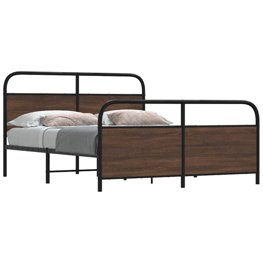 Metal Bed Frame without Mattress Brown Oak 160x200 cm