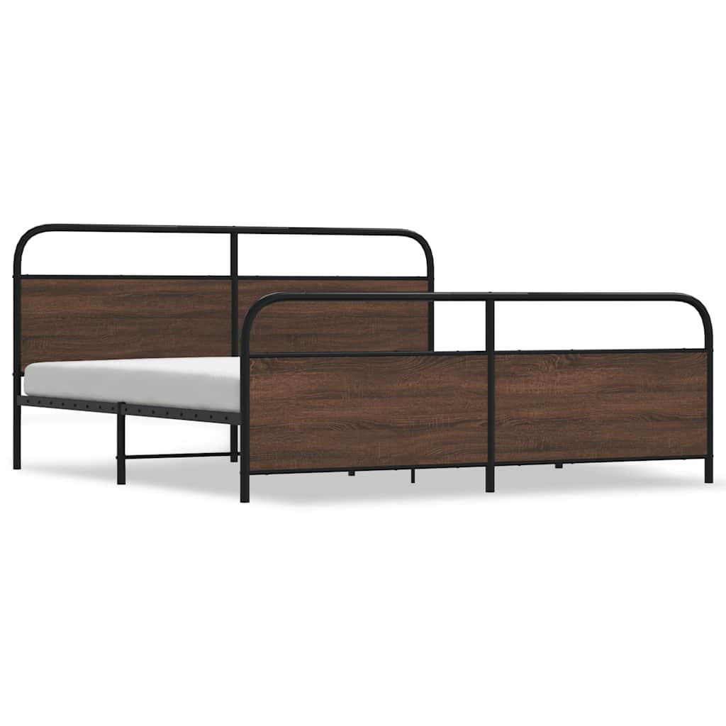 Metal Bed Frame without Mattress Brown Oak 180x200 cm Super King
