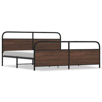 Metal Bed Frame without Mattress Brown Oak 180x200 cm Super King