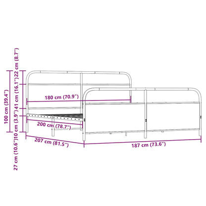 Metal Bed Frame without Mattress Brown Oak 180x200 cm Super King