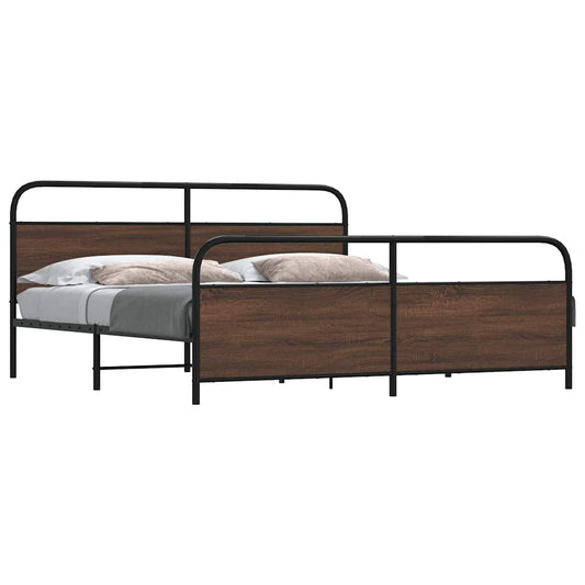 Metal Bed Frame without Mattress Brown Oak 180x200 cm Super King