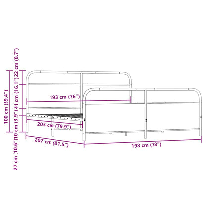 Metal Bed Frame without Mattress Brown Oak 193x203 cm