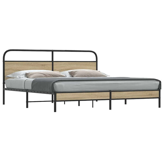 Metal Bed Frame without Mattress Smoked Oak 180x200 cm Super King
