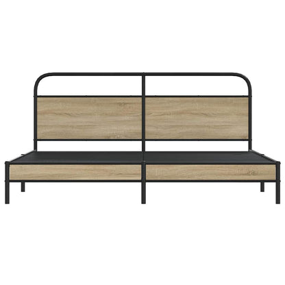 Metal Bed Frame without Mattress Smoked Oak 183x213 cm