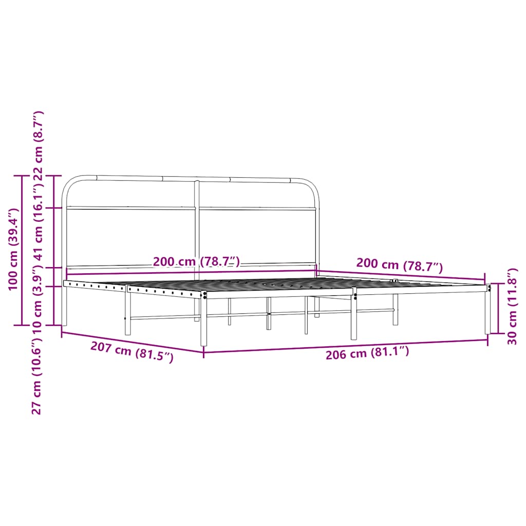 Metal Bed Frame without Mattress Smoked Oak 200x200 cm
