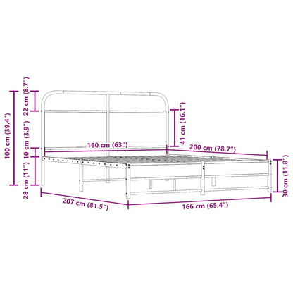 Metal Bed Frame without Mattress Smoked Oak 160x200 cm