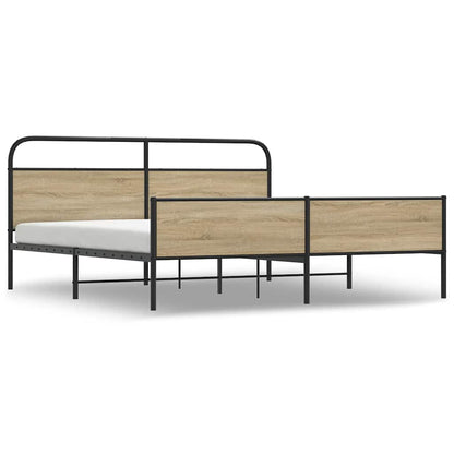 Metal Bed Frame without Mattress Smoked Oak 183x213 cm