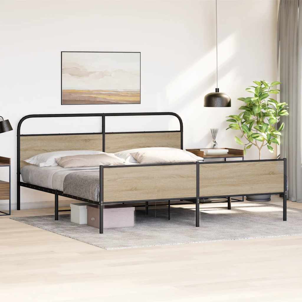 Metal Bed Frame without Mattress Smoked Oak 183x213 cm