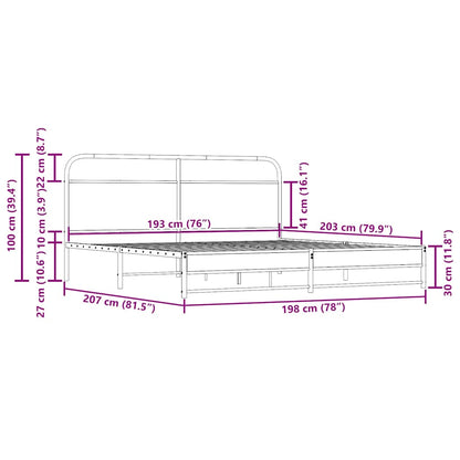 Metal Bed Frame without Mattress Smoked Oak 193x203 cm