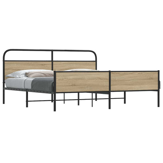 Metal Bed Frame without Mattress Smoked Oak 193x203 cm