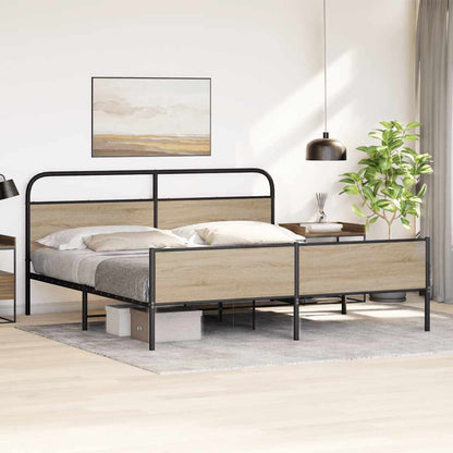 Metal Bed Frame without Mattress Smoked Oak 200x200 cm