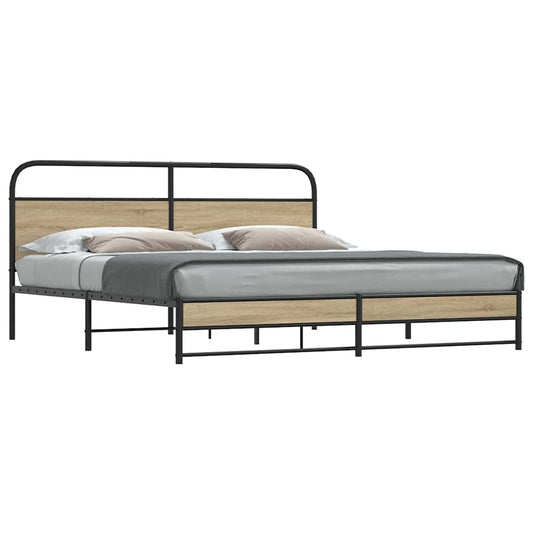Metal Bed Frame without Mattress Smoked Oak 180x200 cm Super King