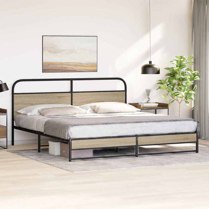 Metal Bed Frame without Mattress Smoked Oak 193x203 cm