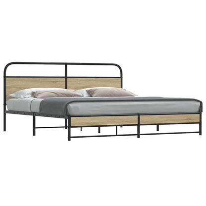 Metal Bed Frame without Mattress Smoked Oak 193x203 cm