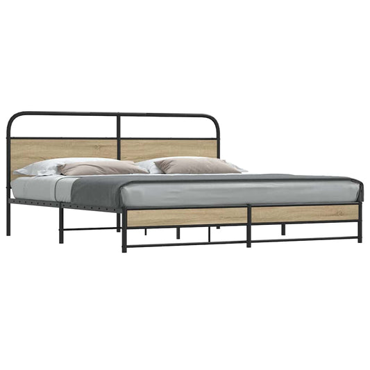 Metal Bed Frame without Mattress Smoked Oak 193x203 cm