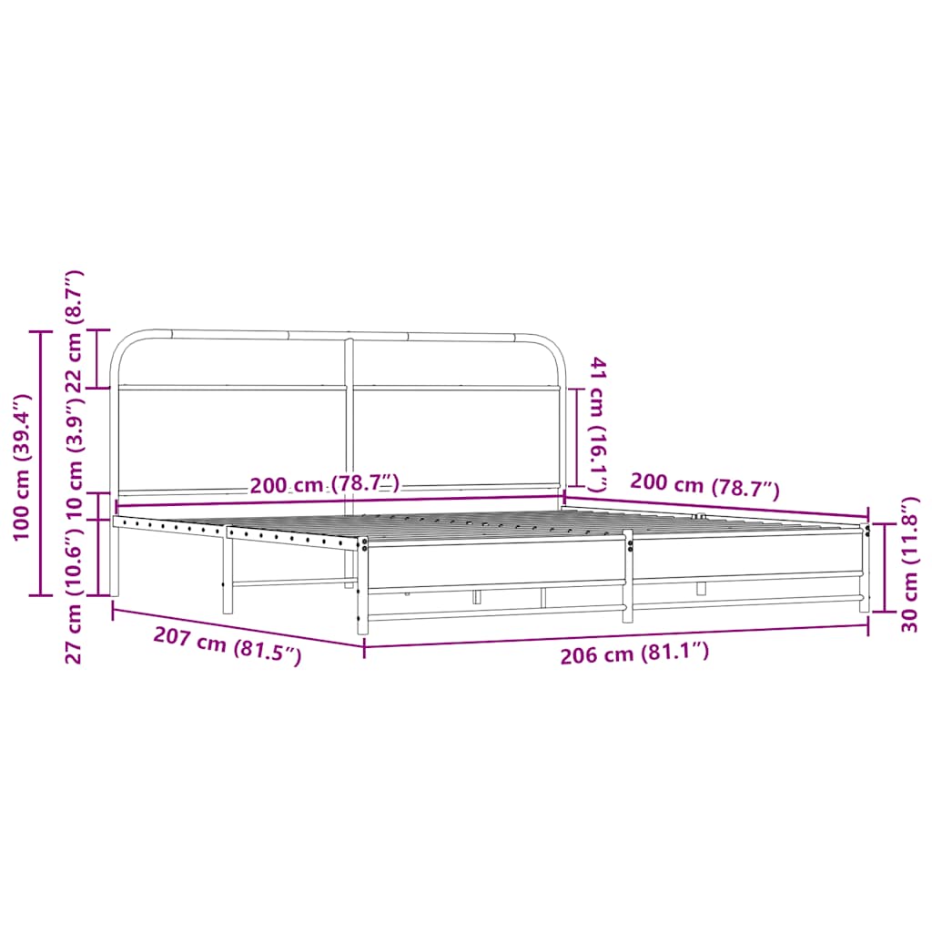 Metal Bed Frame without Mattress Sonoma Oak 200x200 cm