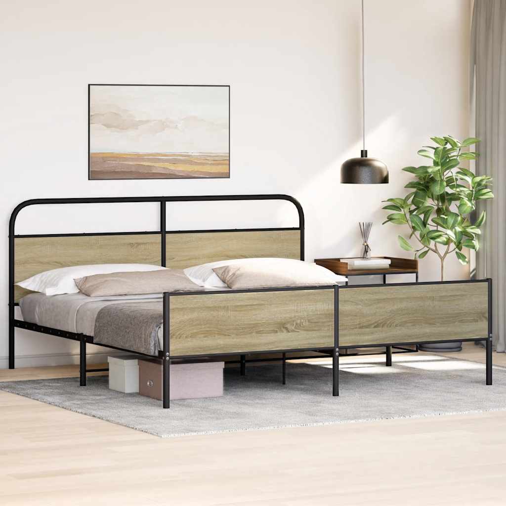 Metal Bed Frame without Mattress Sonoma Oak 180x200 cm Super King