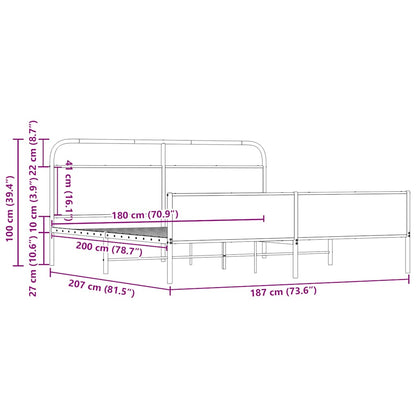 Metal Bed Frame without Mattress Sonoma Oak 180x200 cm Super King