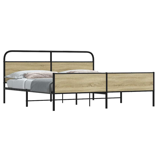 Metal Bed Frame without Mattress Sonoma Oak 180x200 cm Super King