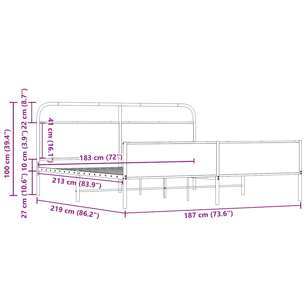 Metal Bed Frame without Mattress Sonoma Oak 183x213 cm