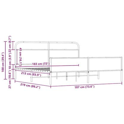 Metal Bed Frame without Mattress Sonoma Oak 183x213 cm