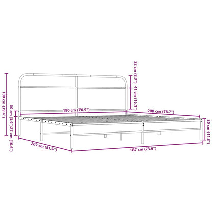 Metal Bed Frame without Mattress Brown Oak 180x200 cm Super King