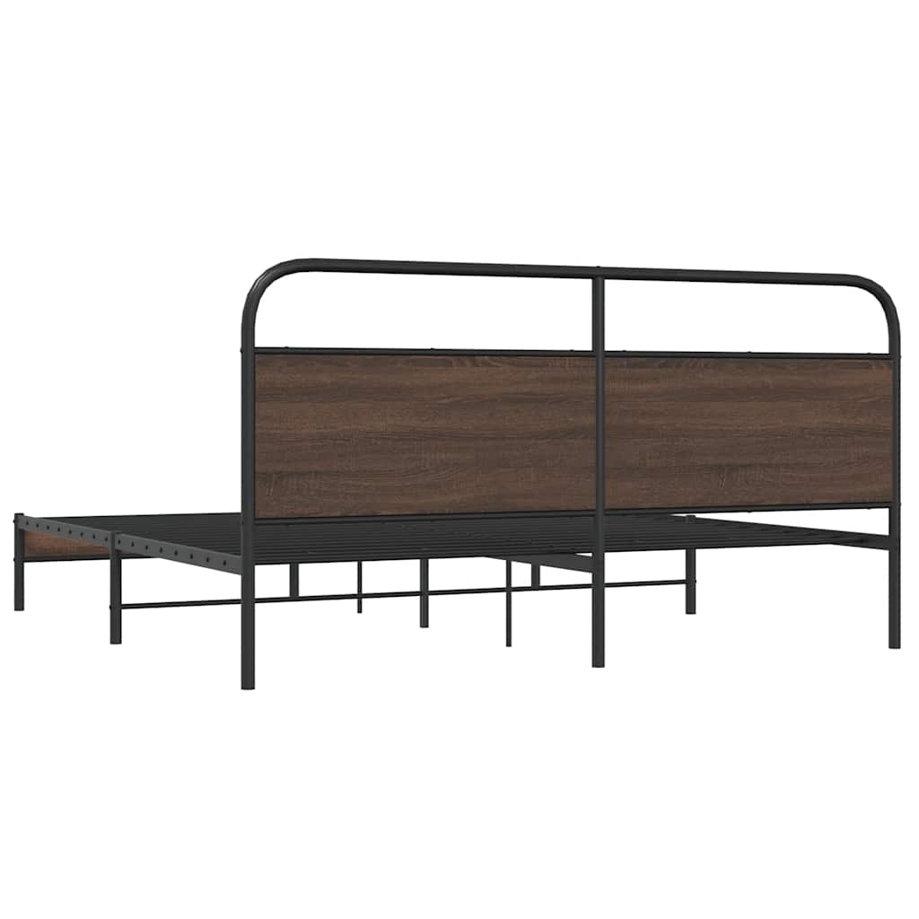 Metal Bed Frame without Mattress Brown Oak 183x213 cm
