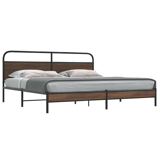 Metal Bed Frame without Mattress Brown Oak 200x200 cm