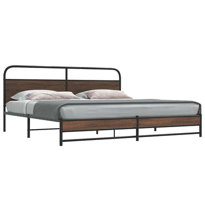 Metal Bed Frame without Mattress Brown Oak 180x200 cm