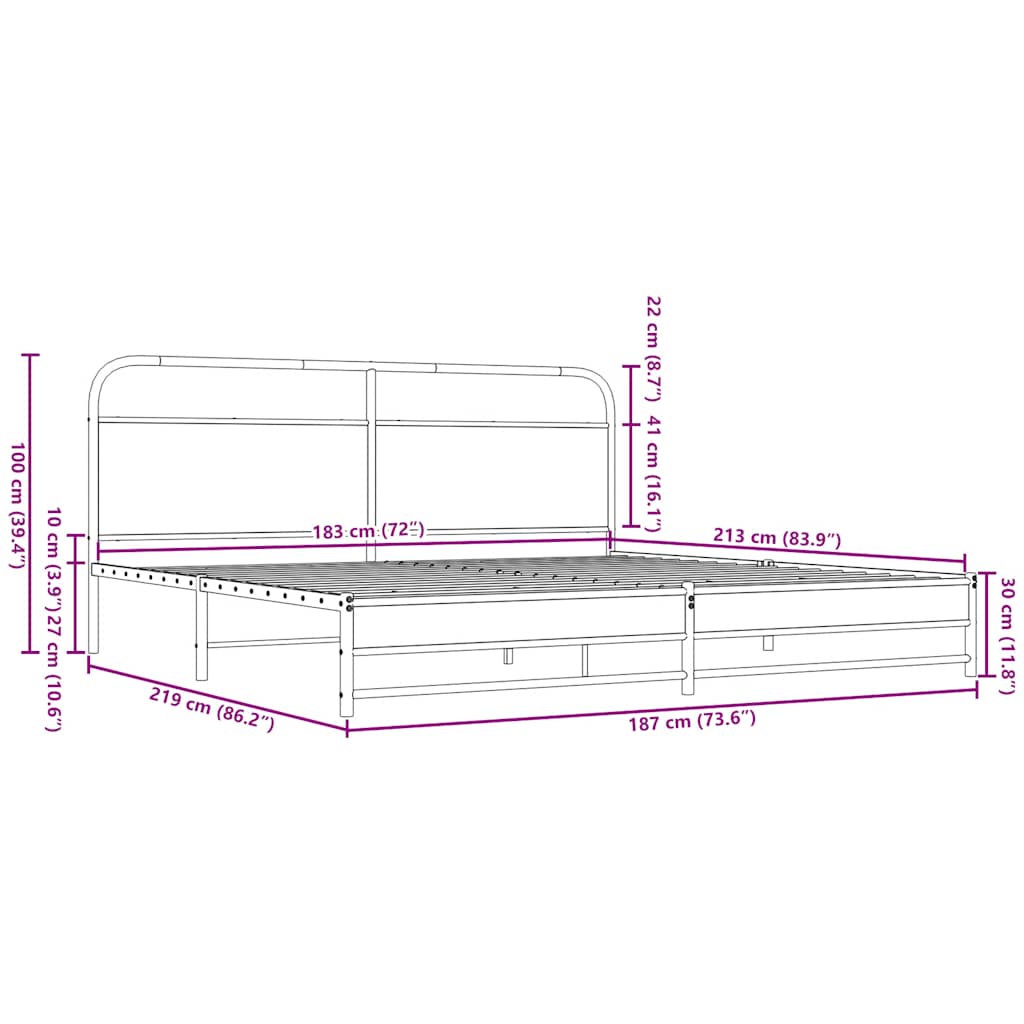Metal Bed Frame without Mattress Brown Oak 183x213 cm