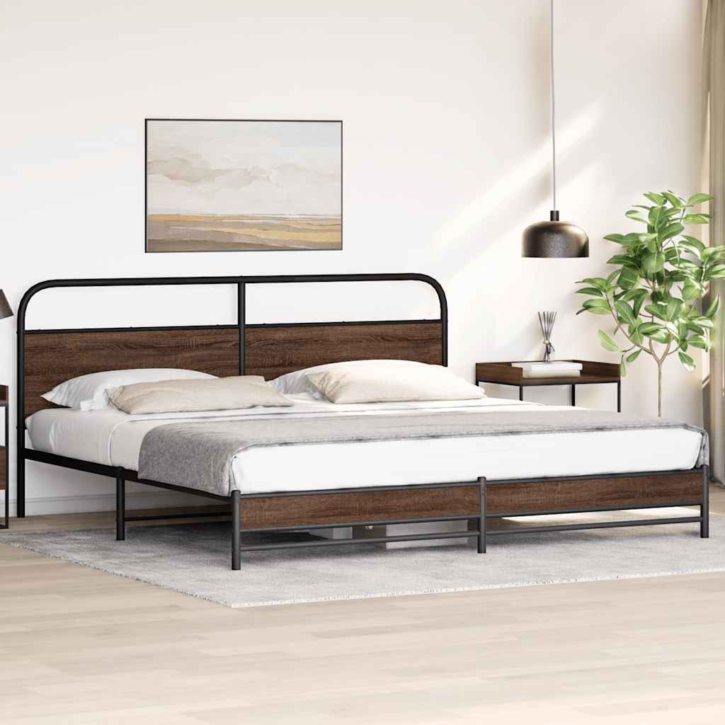 Metal Bed Frame without Mattress Brown Oak 193x203 cm