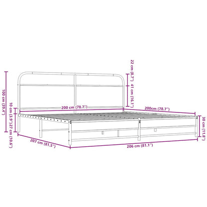 Metal Bed Frame without Mattress Brown Oak 200x200 cm